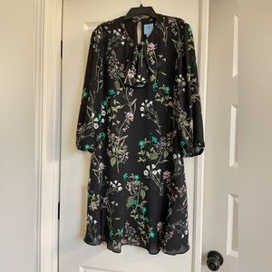 Black floral tie-neck dress